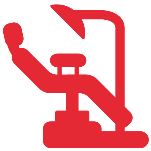 Red icon of a dentist chair