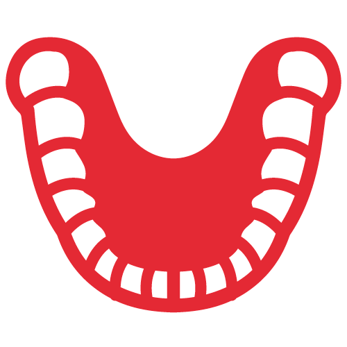Red icon showing the top of a set of teeth to show that this orthodontist in Nashville, TN offers mouth guards and night guards.